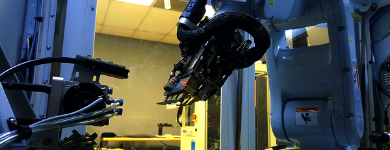 close up of six-axis robot in automation workcell