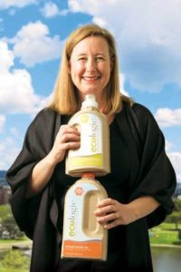 Julie Corbett with Ecologic Brands paper bottles
